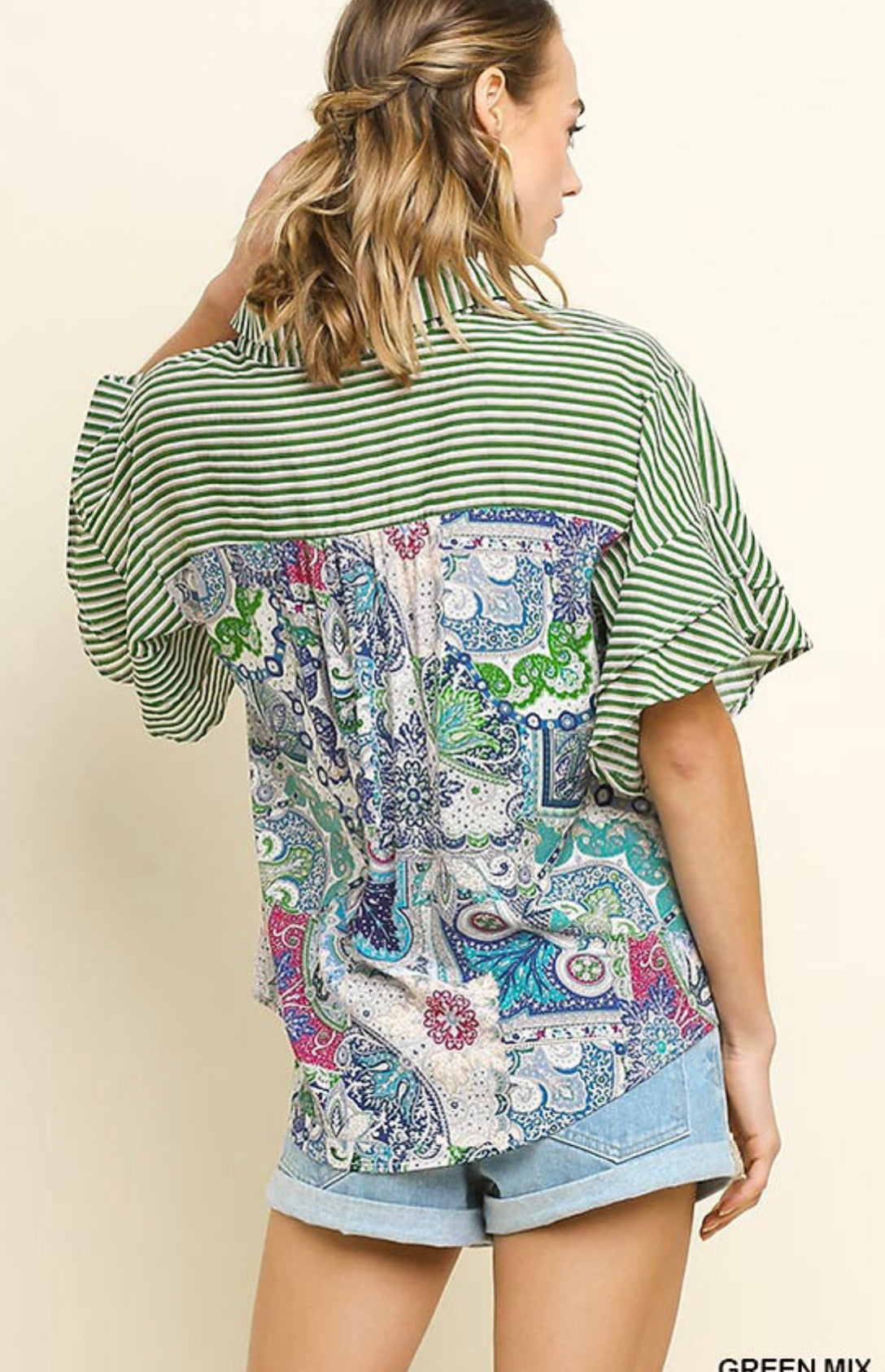 Green Mix Striped Top