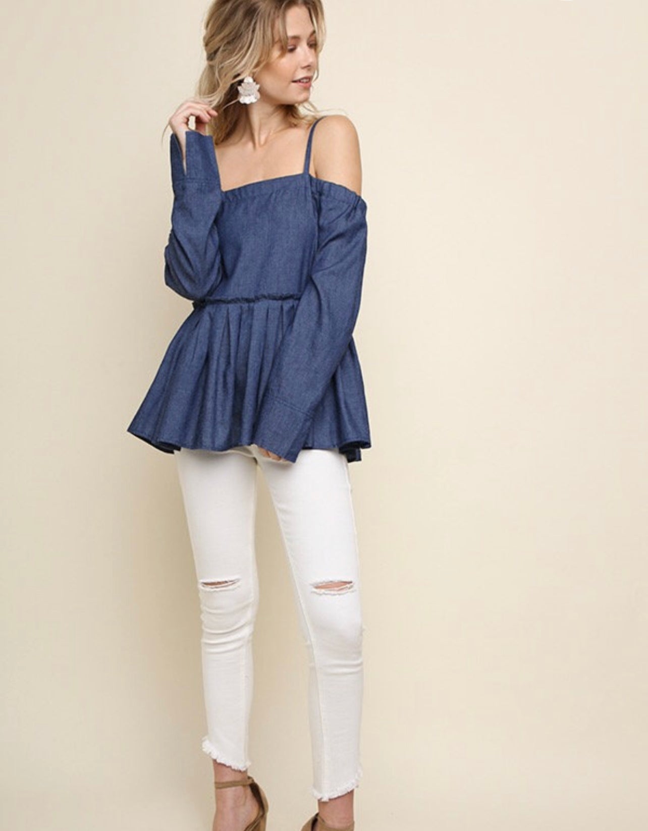 Blusa denim Open shoulder