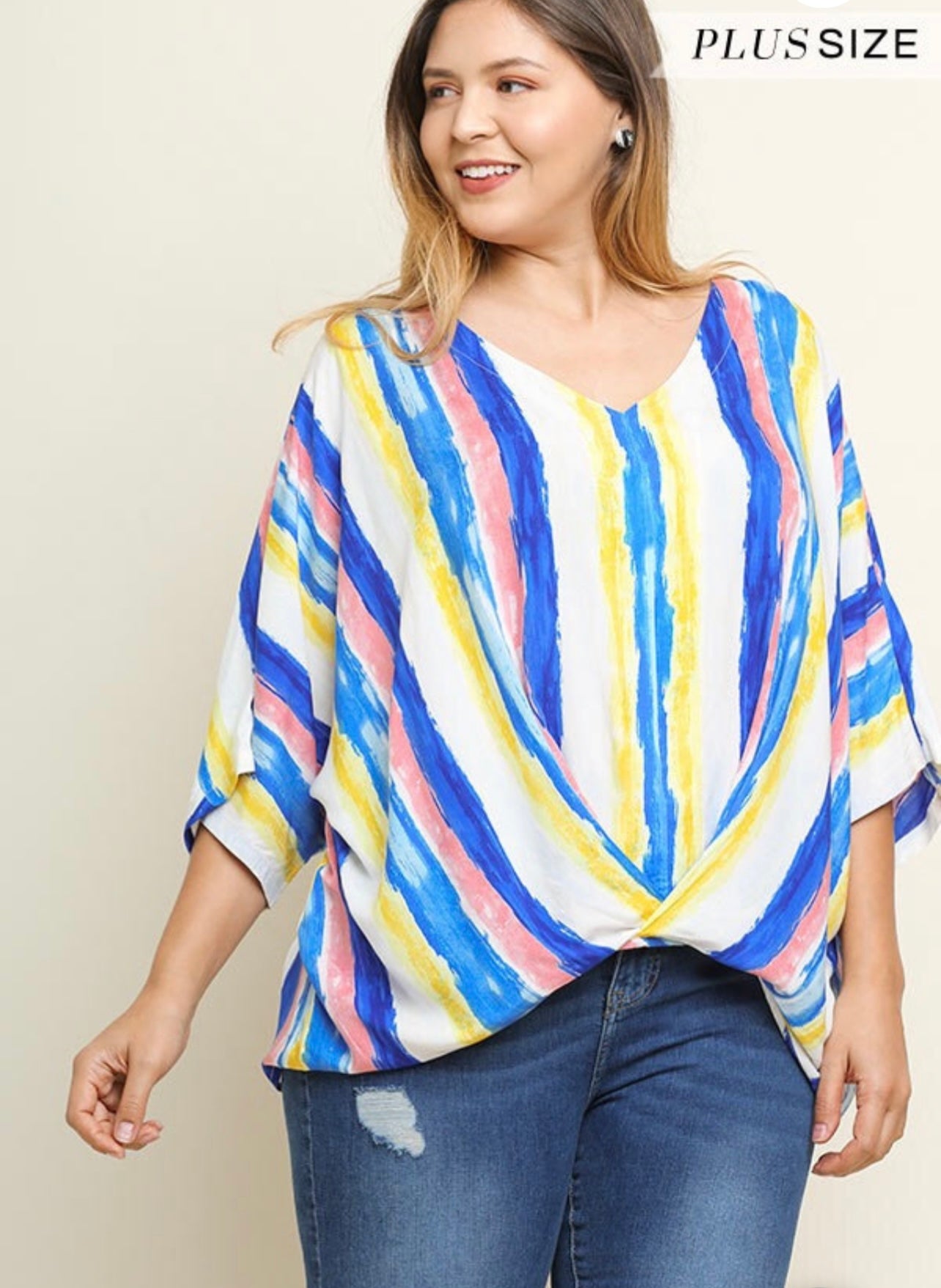 Water Rush Print Top Plus Size