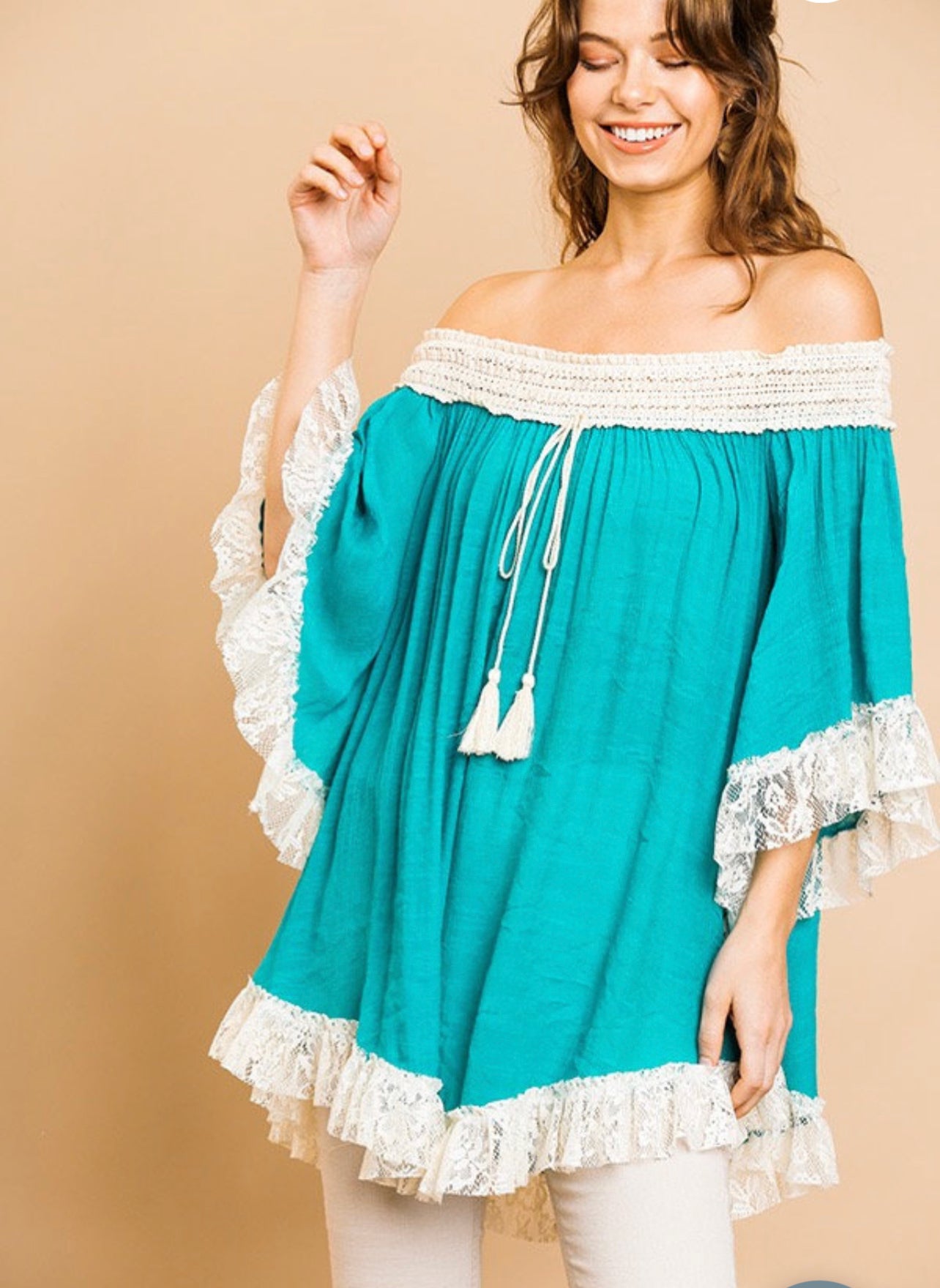 Off Shoulder Tunic with floral lace (S)