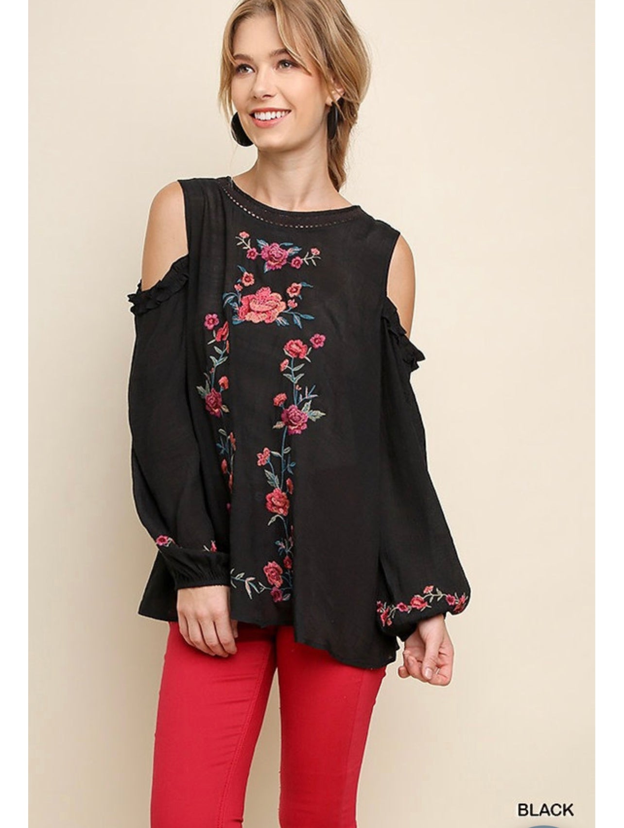 Blusa negra estampado floral (S)