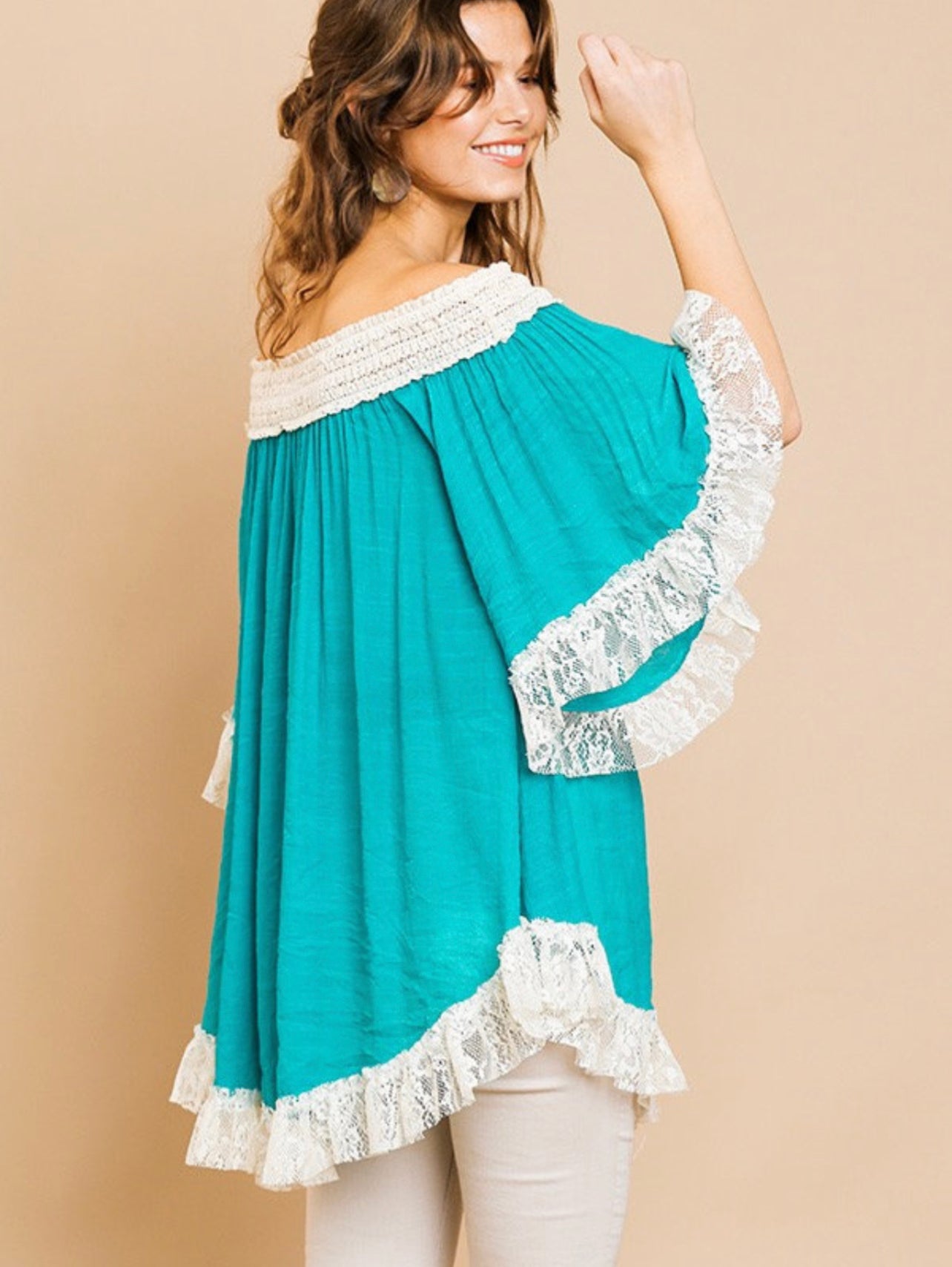 Off Shoulder Tunic with floral lace (S)